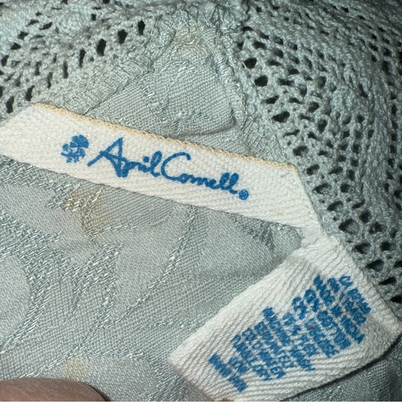 April Cornell  Aqua Brocade W Lace Farmhouse Cottage 56x56 In Tablecloth - Picture 5 of 5